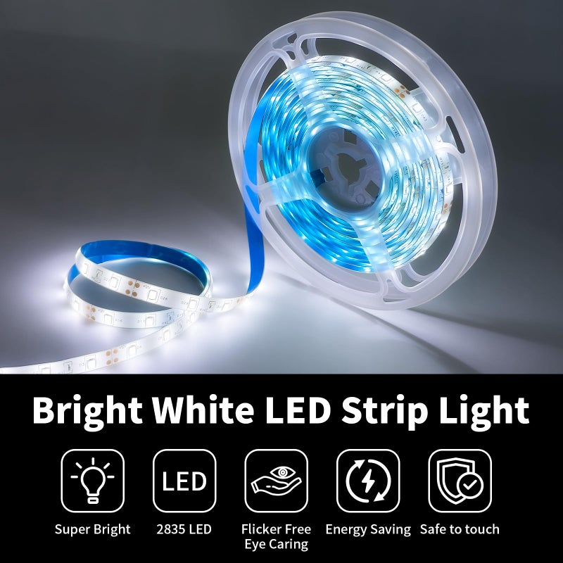 iNextStation 12V LED Light Strip White, 16.4ft/5m LED Strip 6000K IP65 Waterproof Cuttable SMD2835 300LEDs Tape Flexible Led Lights for Bedroom Cabinet Kitchen Decor (Power Adapter not Included) - Image 2